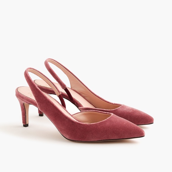 J. Crew Pink Velvet Women's Slingback Heels - Picture 1 of 14